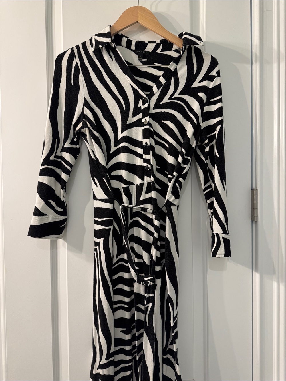 Talbots Black and White Zebra-Print Long Sleeve Shirt Dress